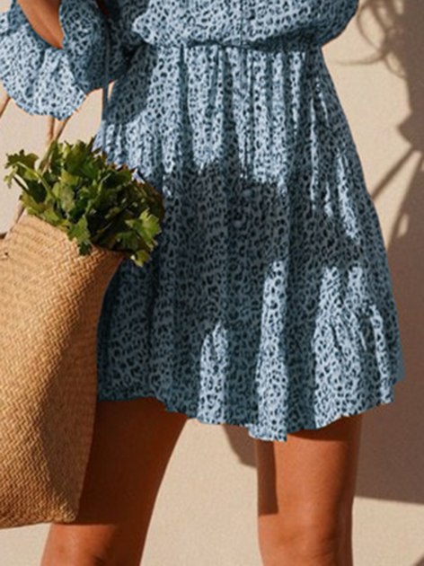 Summer Vintage Long Sleeve V Neck Floral Weaving Dress