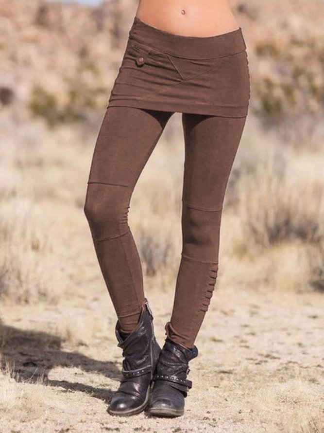 Solid Cotton-Blend Casual Leggings