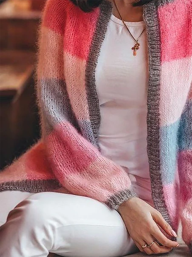 Plus size Casual Striped Knitted Sweater coat