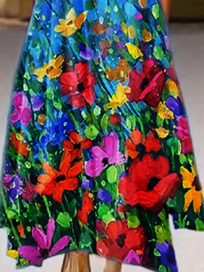 Casual Printed Floral 3/4 Sleeve Weaving Dress