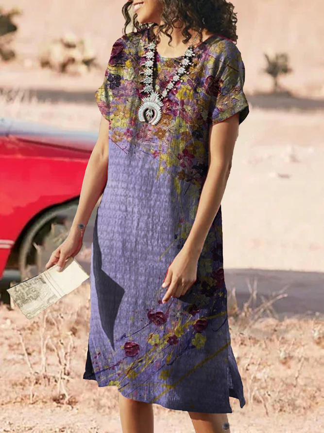 Abstract Cotton-Blend Shift Boho Weaving Dress
