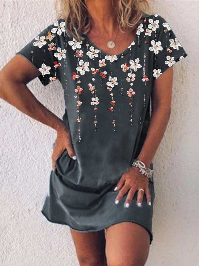 Floral Casual Short Sleeve Dr...