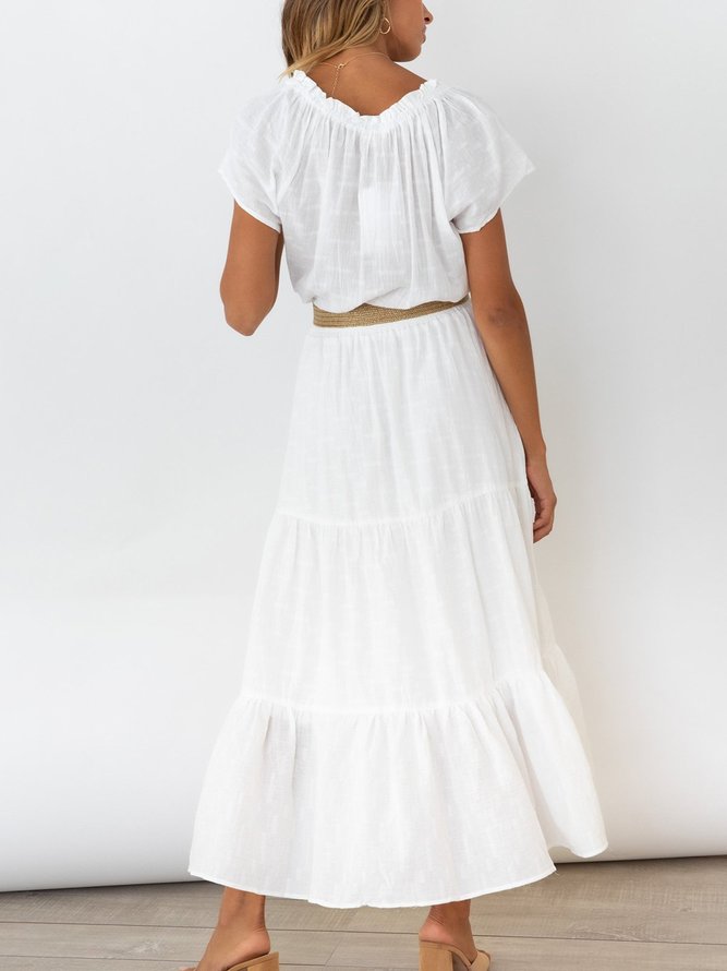 A-Line Plain Boho Frill Sleeve Weaving Dress
