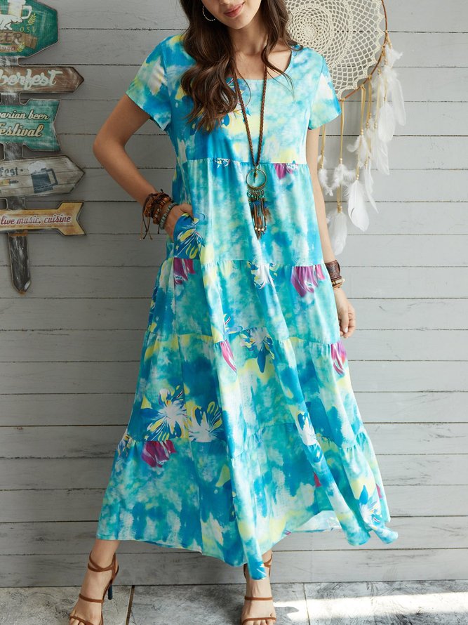 Floral Short Sleeve A-Line Casual Dresses