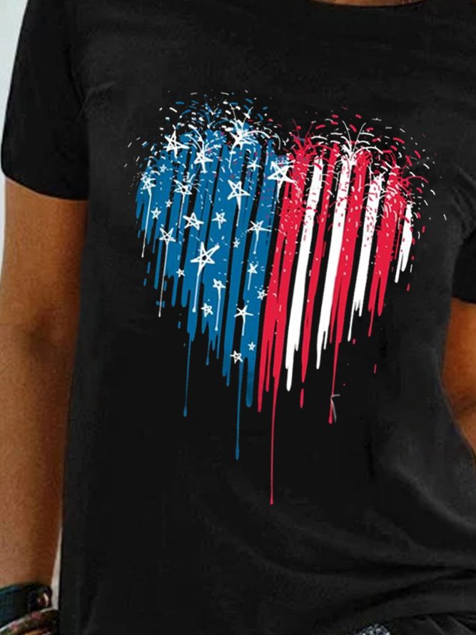 Plus Size Short Sleeve Crew Neck Bleeding Heart American T-shirt
