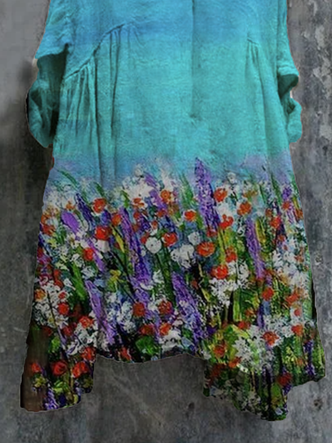 Plus Size Vintage Holiday Boho Shift 3/4 Sleeve V Neck Floral Weaving Dress