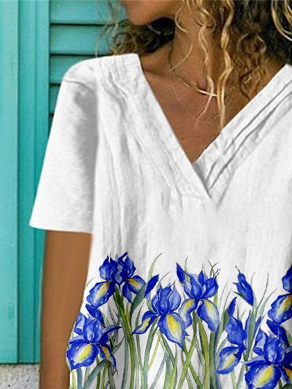 Casual Short Sleeve Floral Shift Tops