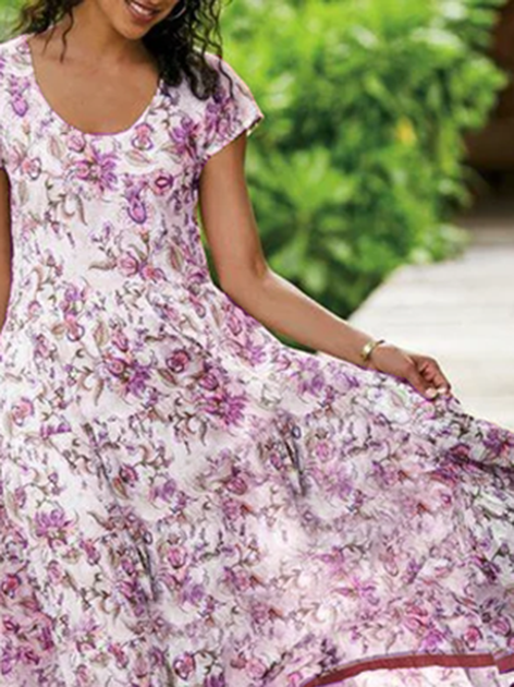 Floral A-Line Short Sleeve Weaving Dress