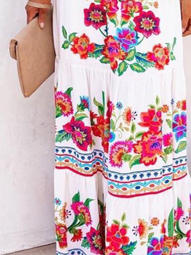 Off Shoulder Cold Shoulder Floral-Print Swing Dress