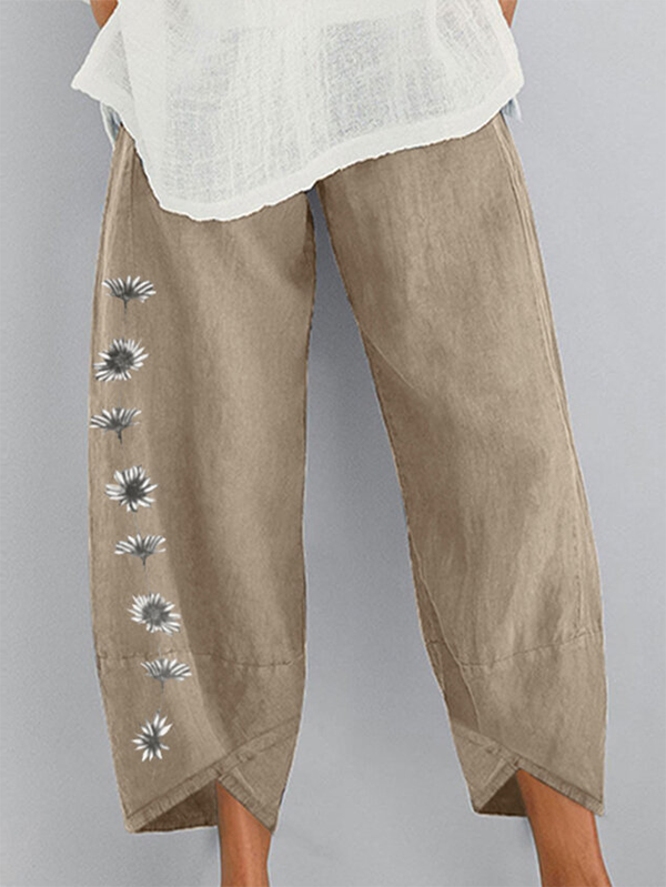 Floral-Print Cotton-Blend Casual Pants
