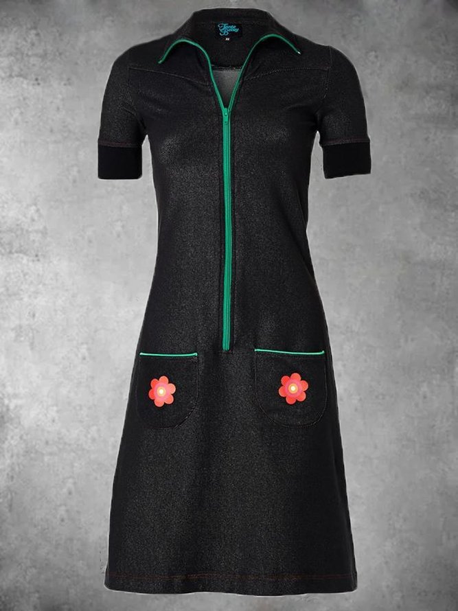 Short Sleeve Vintage Printed Knitting Dress