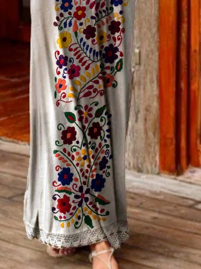 Floral Jersey Boat Neck Casual Boho Dresses