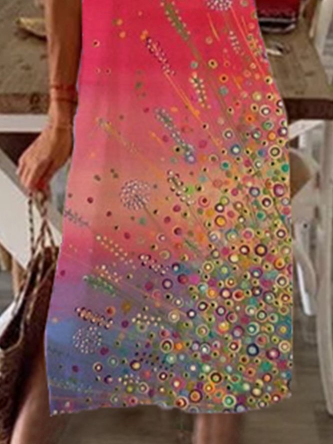 New Women Chic Vintage Hippie Holiday Ombre/tie-Dye Shift V Neck Weaving Dress