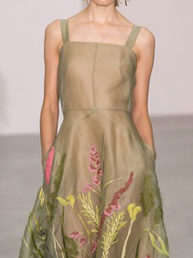 Elegant Geometric Floral Sleeveless Casual Weaving Dress