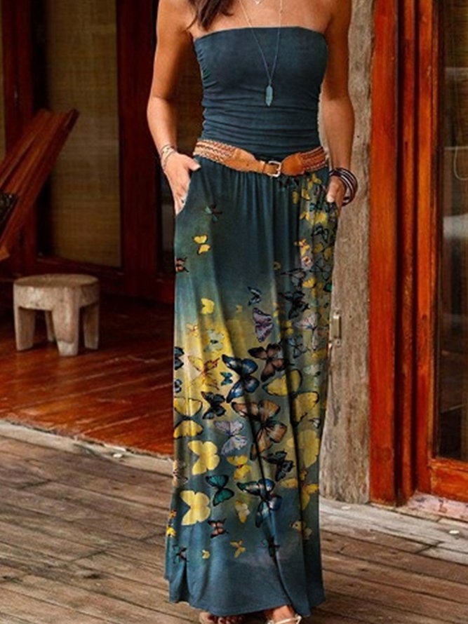 Sexy Cotton-Blend Sleeveless Floral-Print Knitting Dress