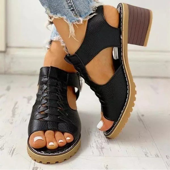Pu Summer Block Heel Sandals | Shoes | Noracora Sandals Peep Toe Block ...