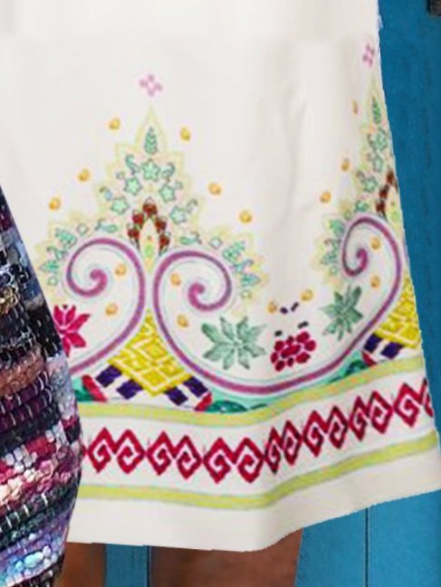 Shift Cotton-Blend Short Sleeve Vintage Weaving Dress