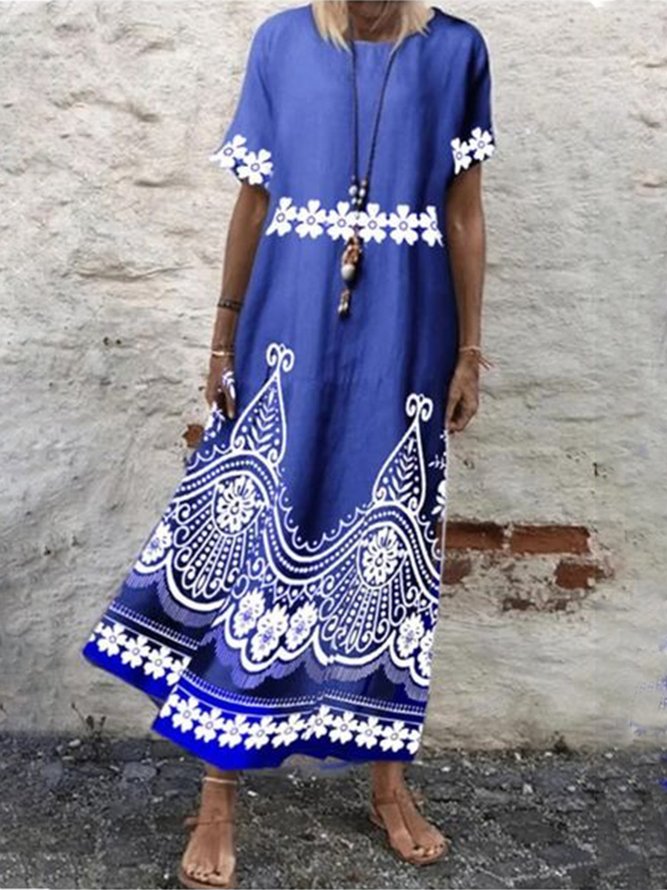 Plus Size Vintage Boho Holiday Short Sleeve Boho Shift Tribal Casual Dresses Clothing