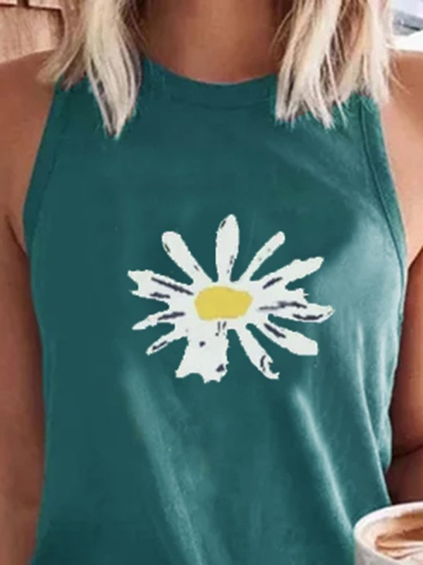 Floral-Print Sleeveless Crew Neck Shirts & Tops