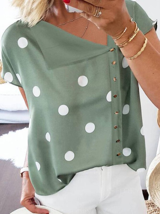 Short Sleeve Buttoned Cotton Tops