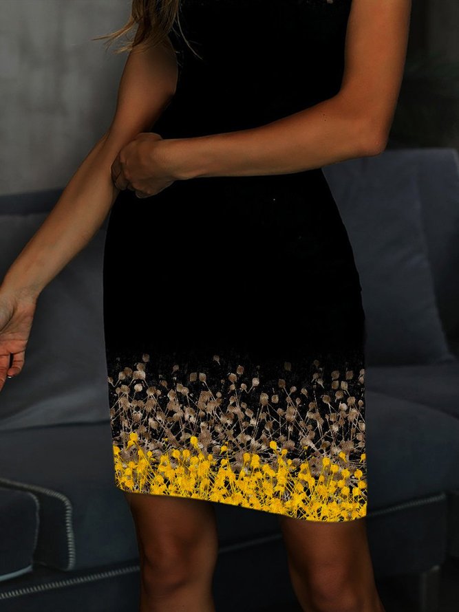 Floral Short Sleeve Printed Knitting Dress