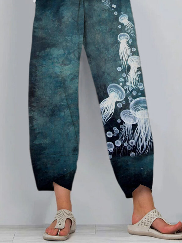 Cotton-blend Printed Casual Pants