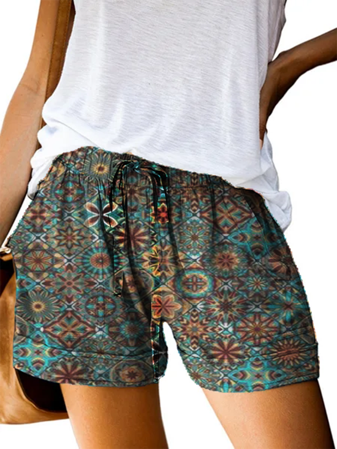 Cotton-Blend Boho Vintage Shorts