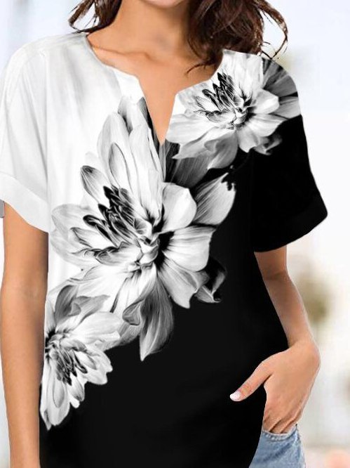 Floral Printed Short Sleeve V Neck Floral Shirts & Tops | Clothing ...