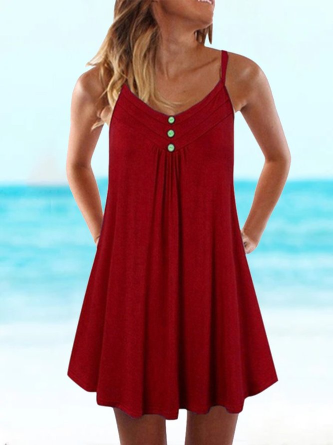 Women Casual Cotton Solid Spaghetti-Strap Summer Mini Knitting Dress