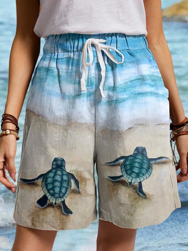 Sea Turtle Print Beach Shorts For Ladies Shorts | noracora