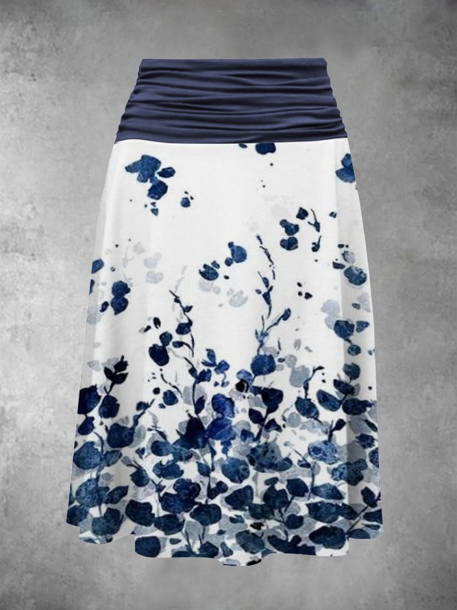 Summer Casual Daily Floral Print Midi Skirt