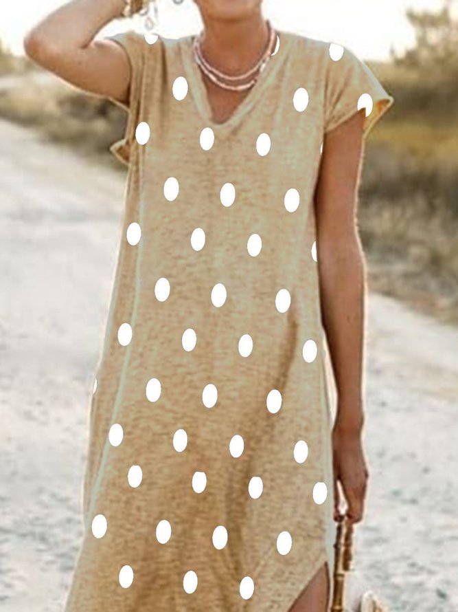 Polka Dots Printed Basic Short Sleeve Knitting Dress