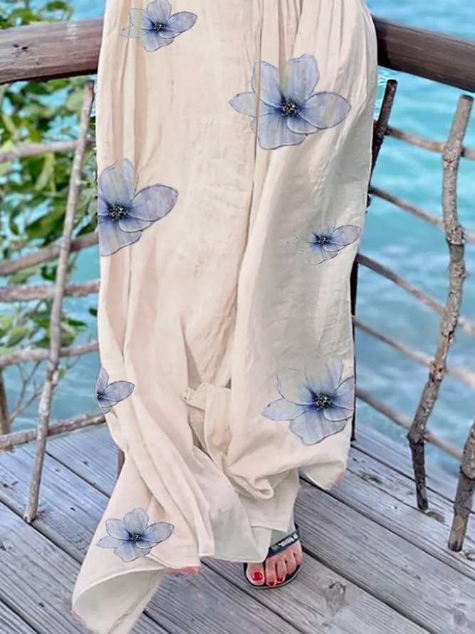 Plus size Floral-Print Cotton-Blend Holiday Flory Weaving Dress
