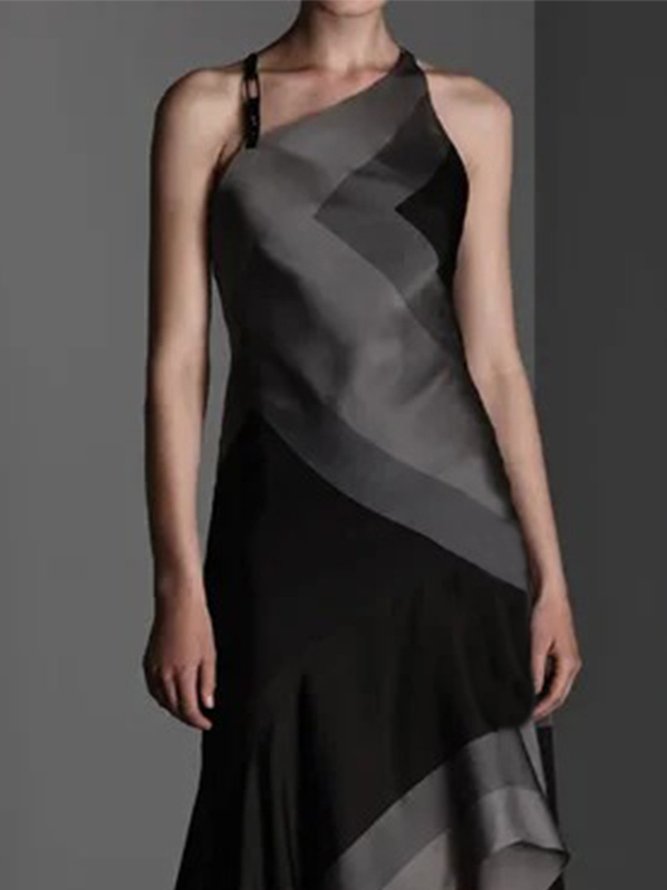 Vintage Elegant Plain Color-block Plus Size Sleeveless Casual Weaving Dress
