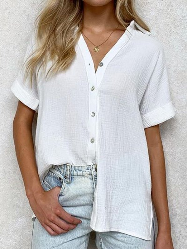 Plain Shawl Collar Short Sleeve Shirts & Tops | Clothing | Short Sleeve ...