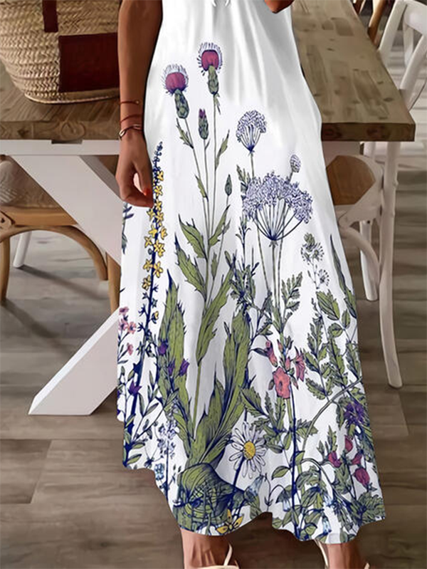 Floral-print Casual Spaghetti-Strap Knitting Dress