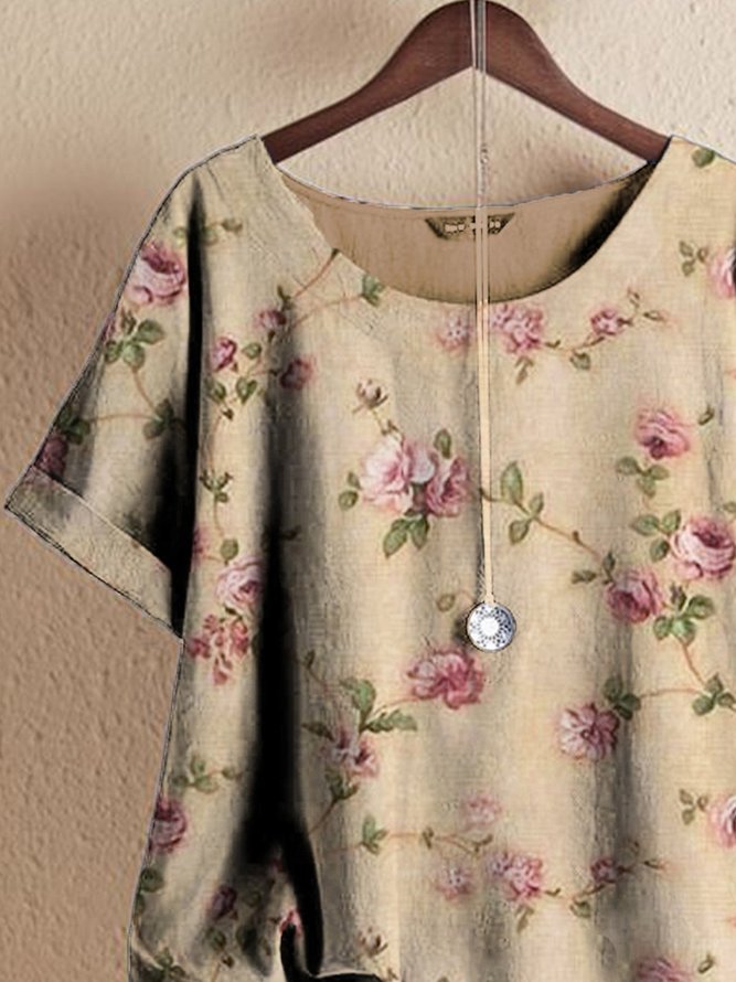 Rose Manor Short Sleeve Cotton-Blend Shift Resort T-shirt
