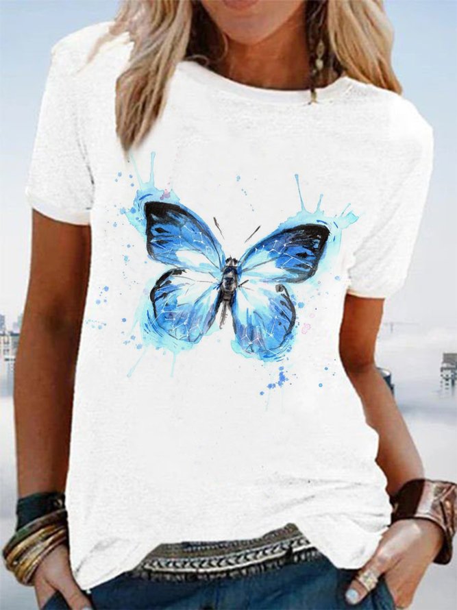Short Sleeve Butterfly Crew Neck T-shirt