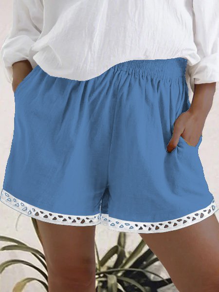 Cotton-Blend Plain Holiday Beach Shorts Shorts | noracora