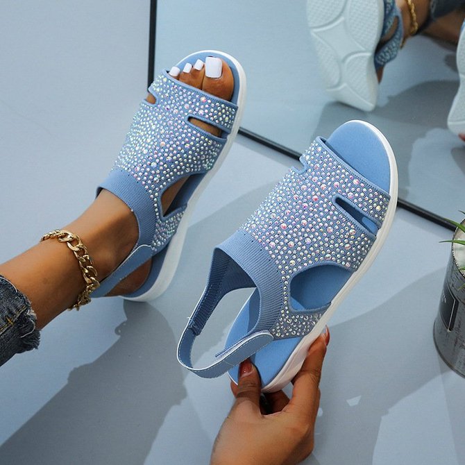 Flyknit Fabric Date Rhinestone Sandals | Shoes | Noracora Sandals ...