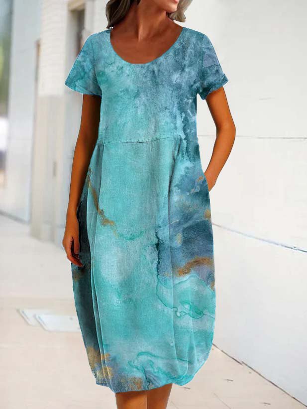 Short Sleeve Cocoon Weaving Dress