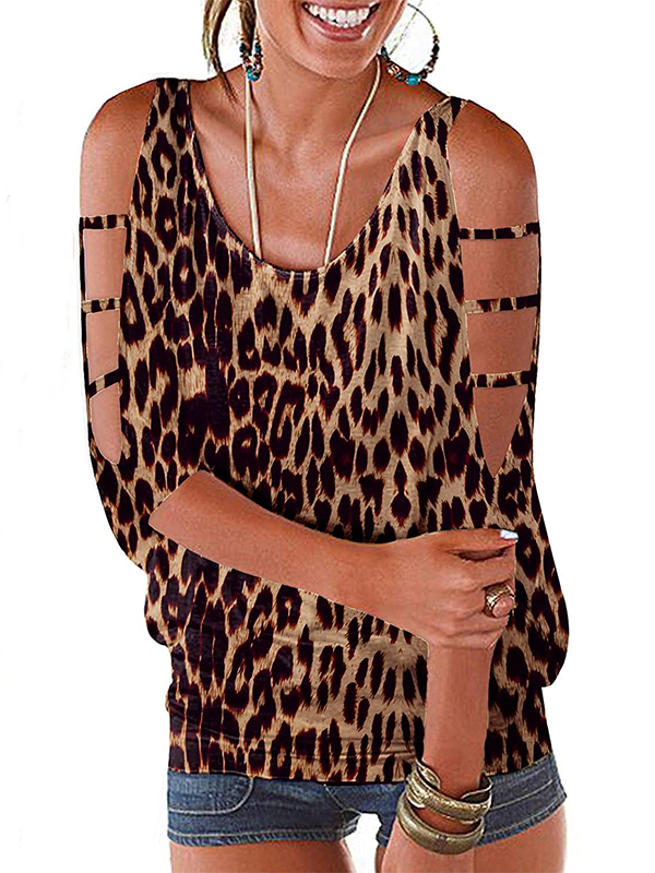 Leopard Holiday Cotton-Blend Half Sleeve Crew Neck T-shirt