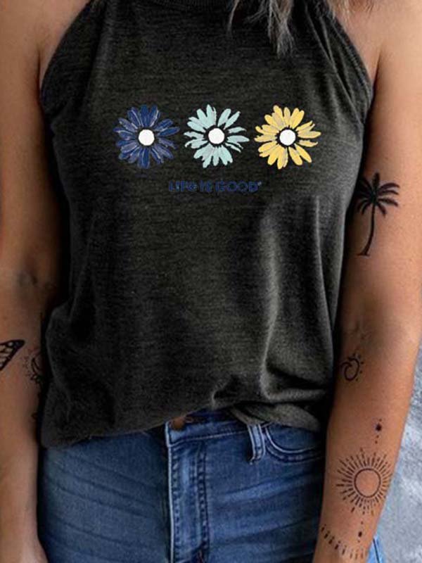 Floral-Print Cotton-Blend Sleeveless Casual Tanks & Camis