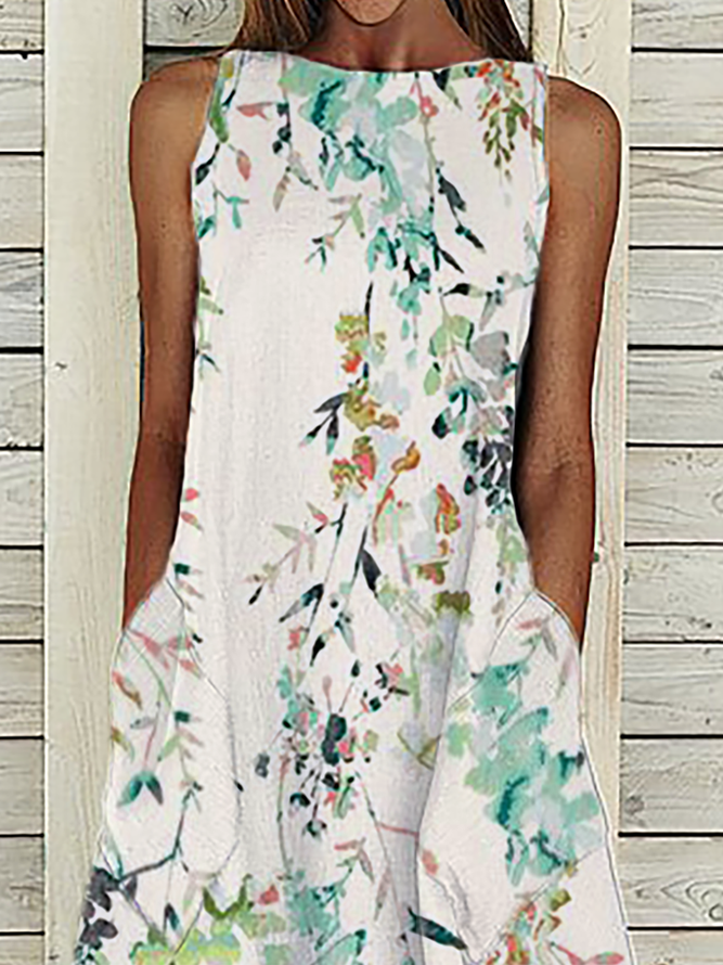 Plus size Casual Printed Sleeveless Weaving Dress