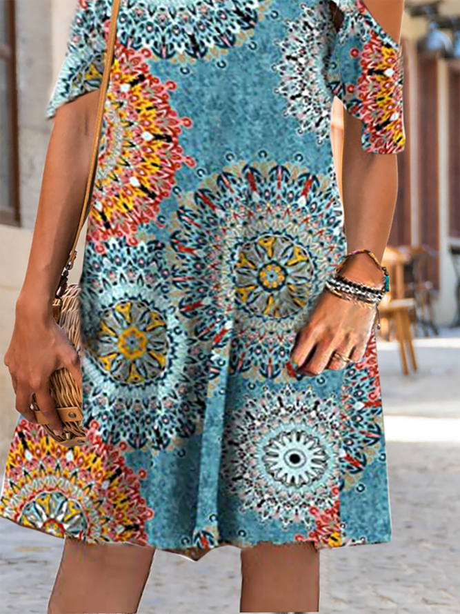 Plus size Short Sleeve Hippie Weaving Dress | noracora