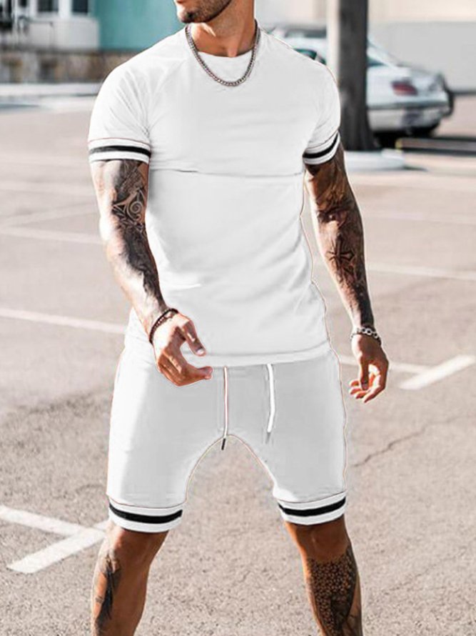 Casual Crew Neck Short Sleeve Two Piece Sets