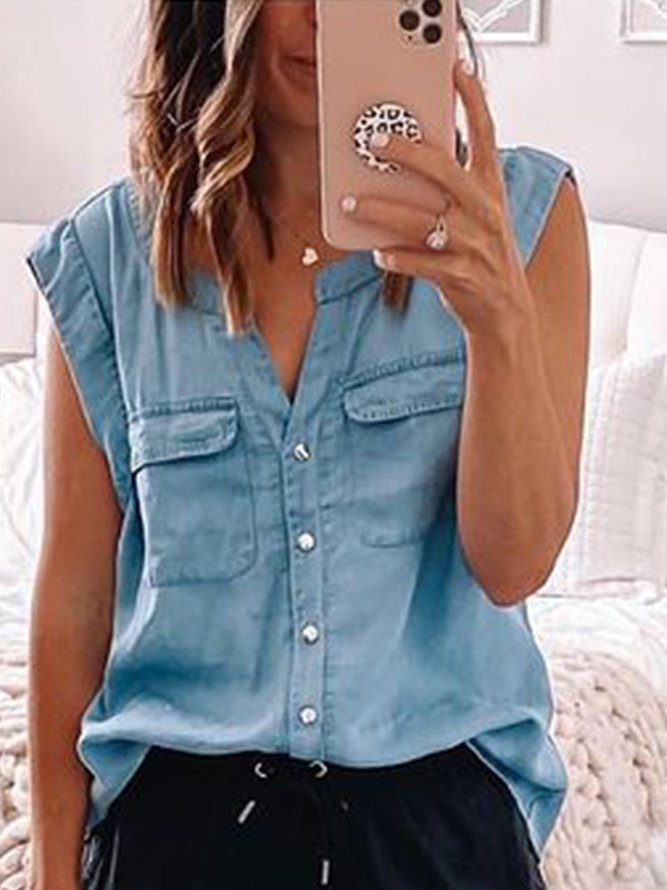 V Neck Casual Blouses - Noracora