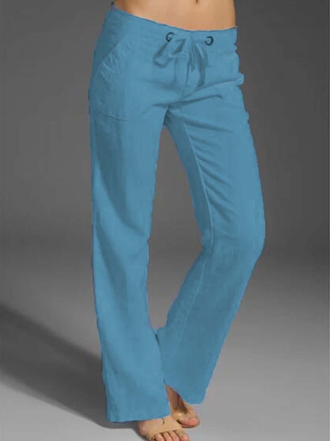 Solid Loose Cotton-Blend Pants | noracora