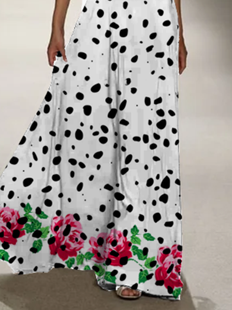 Resort Polka Dots A-Line Cotton-Blend Knitting Dress