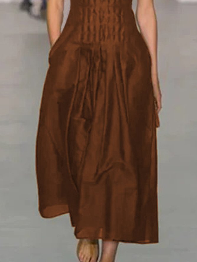 Vintage Elegant Plain Plus Size Sleeveless Casual Weaving Dress
